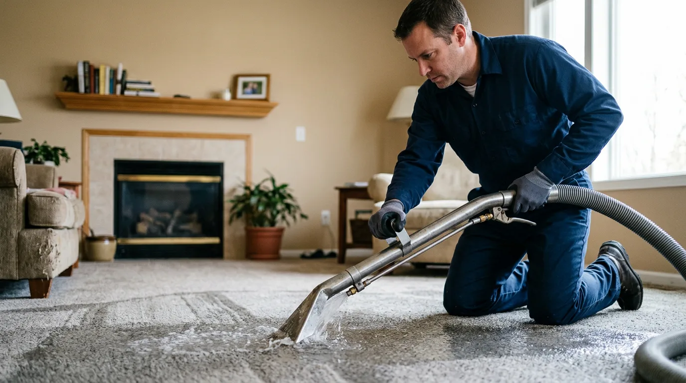 Water damage restoration technician working near Coupland, TX